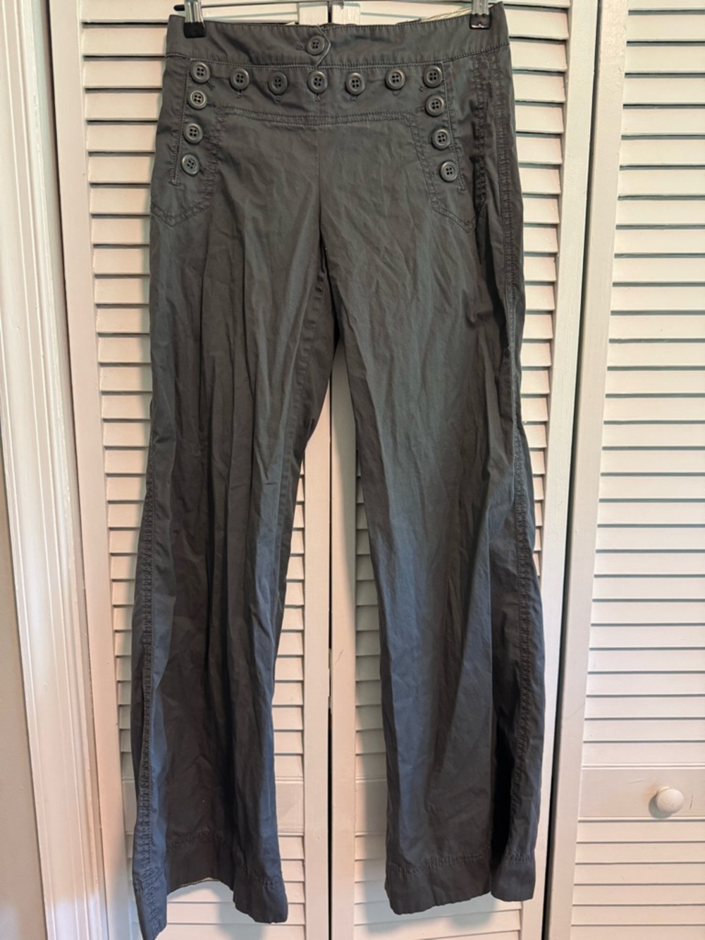 Anthropologie Charcoal Wide-Leg Button-Trim Pants